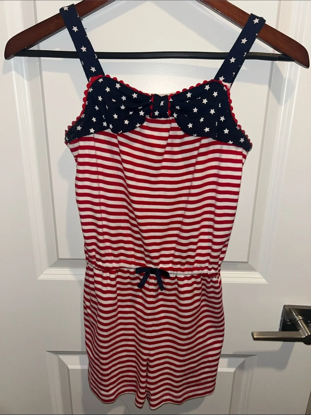Gymboree Red and White Striped Romper Size 10 with Navy Star Bow